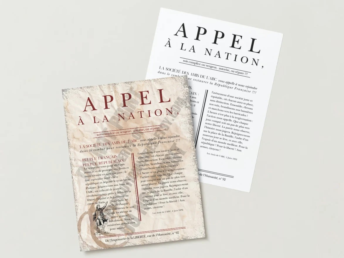 Les Amis de l'ABC Revolution Flier / Flyer for Productions of Les Miserables and Cosplay